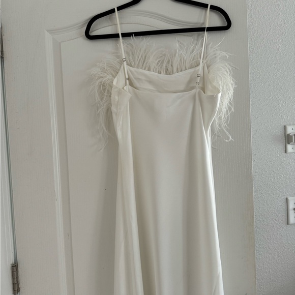 Revolve Feather Trim White Satin Maxi Dress - Picture 3 of 6